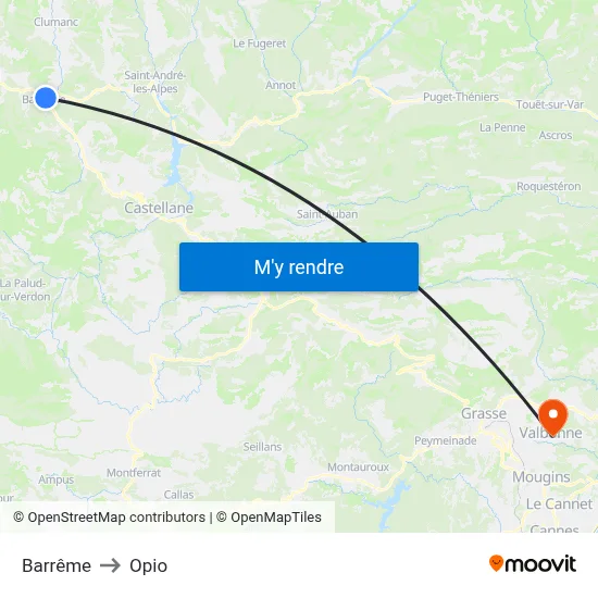 Barrême to Opio map