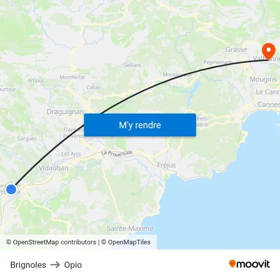 Brignoles to Opio map