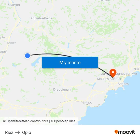 Riez to Opio map