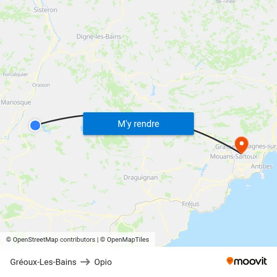 Gréoux-Les-Bains to Opio map