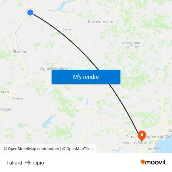 Tallard to Opio map