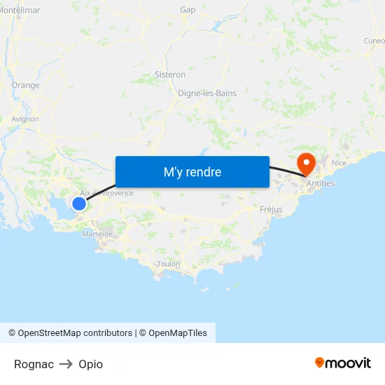 Rognac to Opio map
