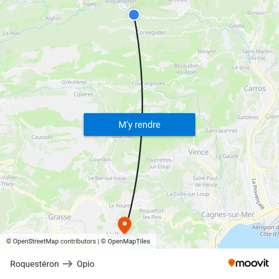 Roquestéron to Opio map