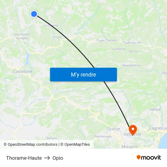 Thorame-Haute to Opio map