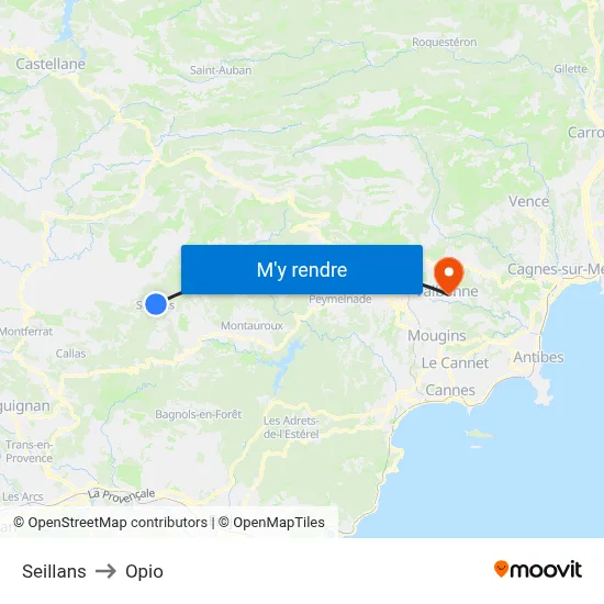 Seillans to Opio map