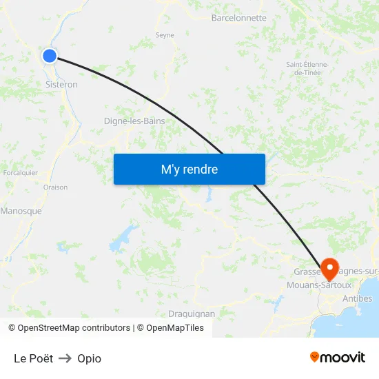 Le Poët to Opio map