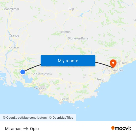 Miramas to Opio map