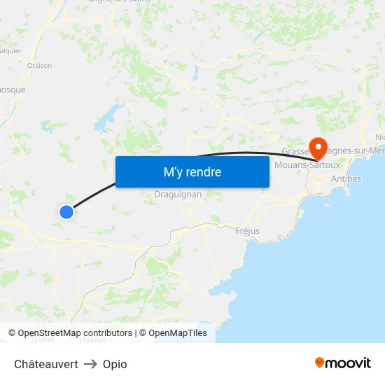 Châteauvert to Opio map