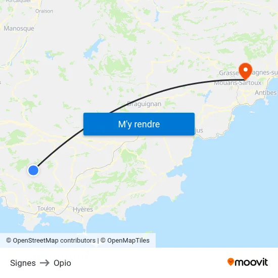 Signes to Opio map