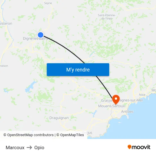 Marcoux to Opio map