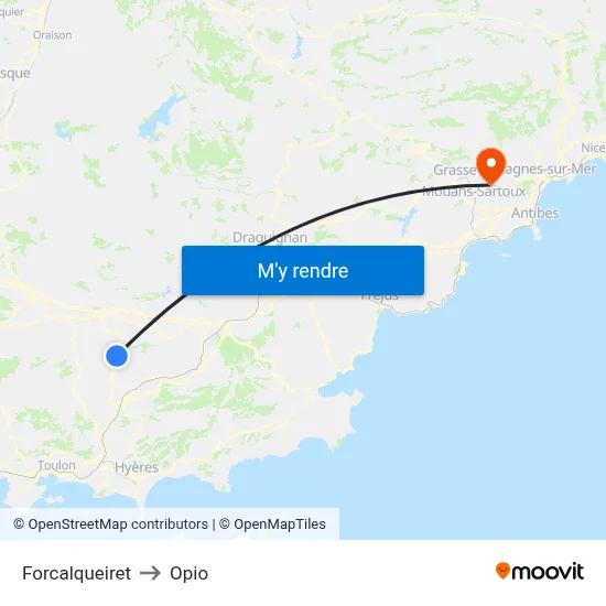 Forcalqueiret to Opio map