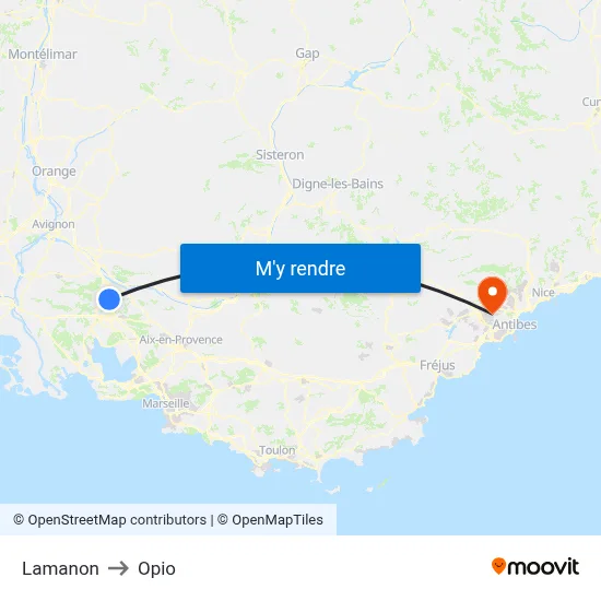Lamanon to Opio map