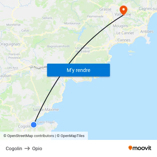 Cogolin to Opio map