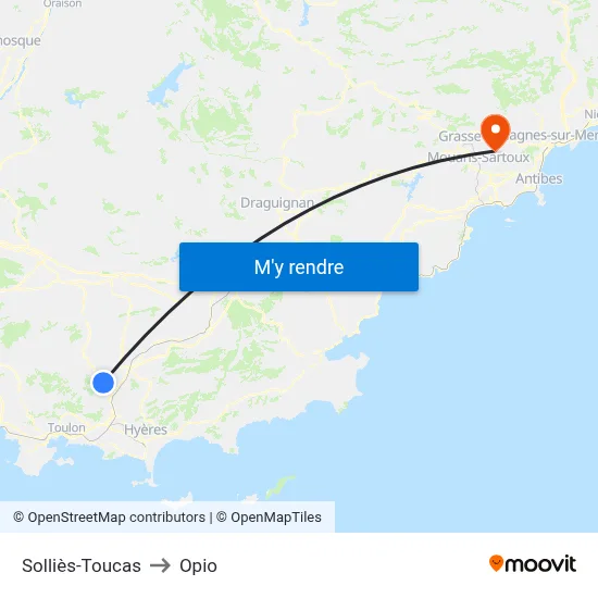 Solliès-Toucas to Opio map