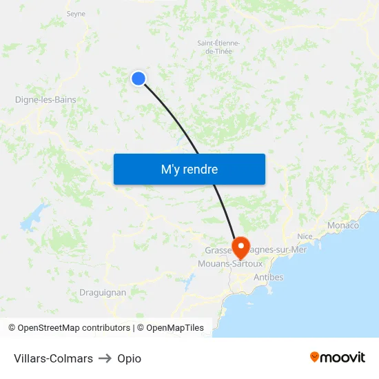 Villars-Colmars to Opio map