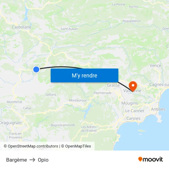 Bargème to Opio map