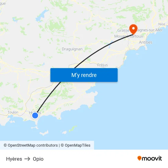 Hyères to Opio map