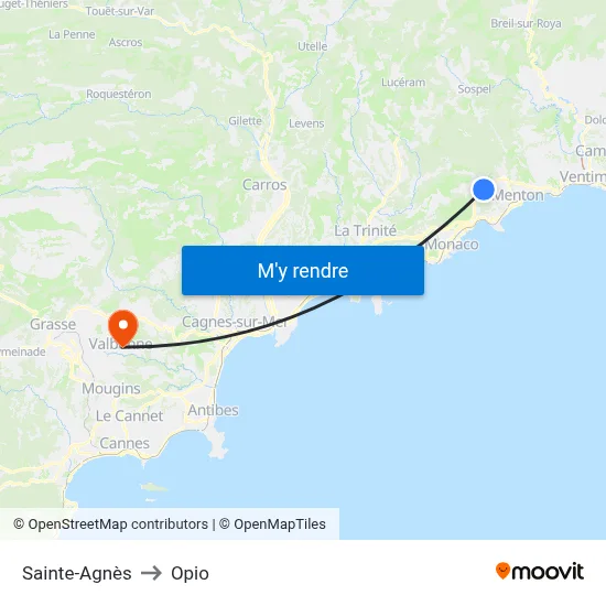 Sainte-Agnès to Opio map