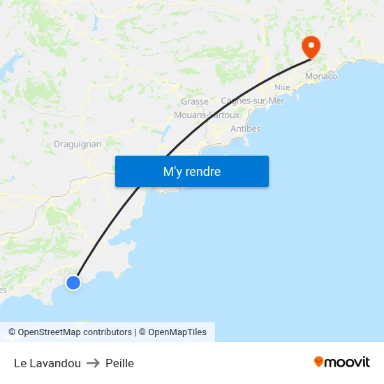 Le Lavandou to Peille map