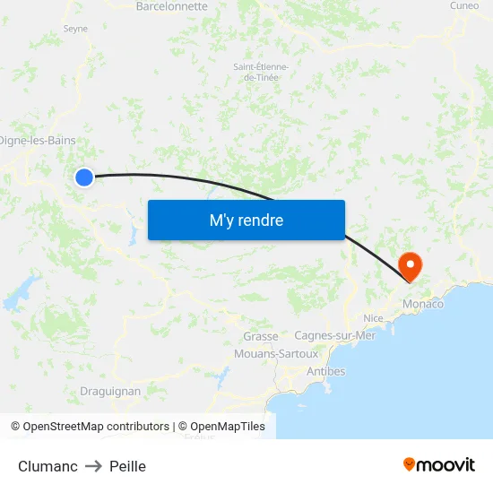 Clumanc to Peille map