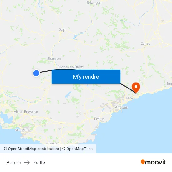 Banon to Peille map