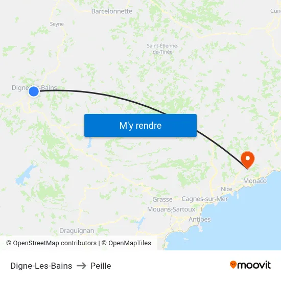 Digne-Les-Bains to Peille map