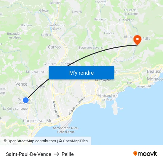 Saint-Paul-De-Vence to Peille map