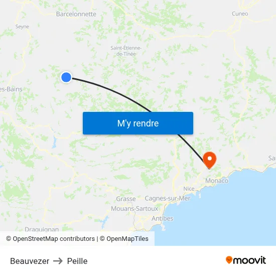 Beauvezer to Peille map