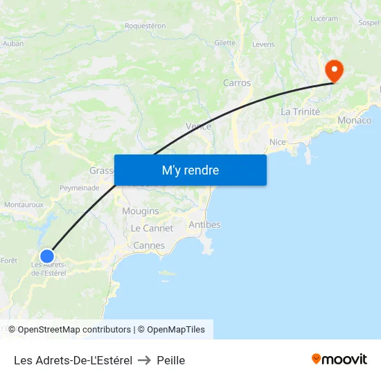 Les Adrets-De-L'Estérel to Peille map