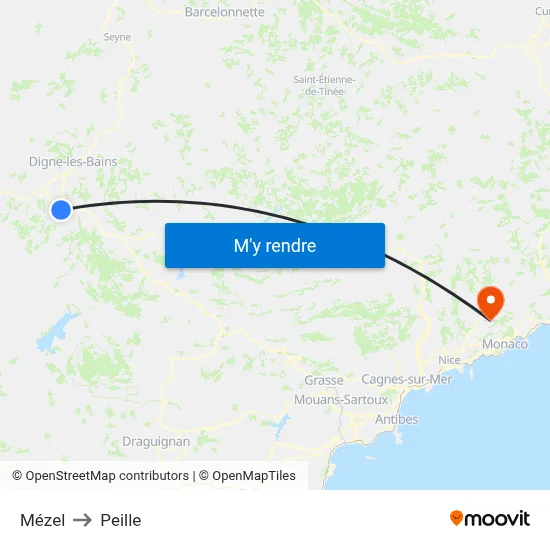 Mézel to Peille map