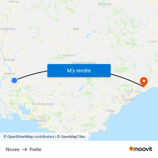 Noves to Peille map