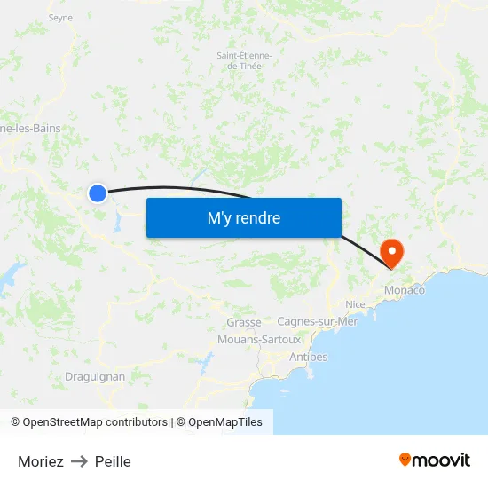 Moriez to Peille map
