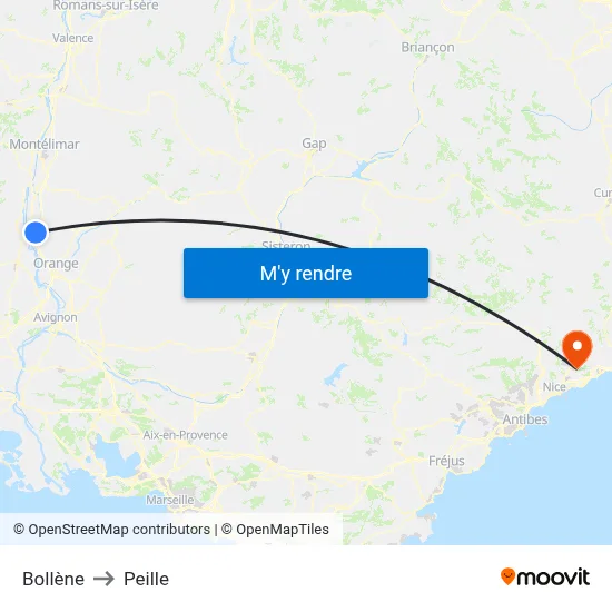 Bollène to Peille map