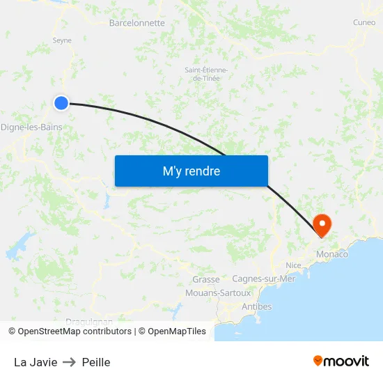 La Javie to Peille map