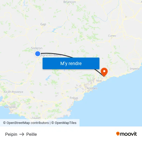 Peipin to Peille map