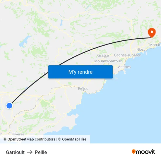 Garéoult to Peille map