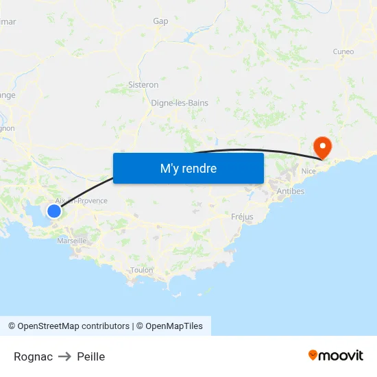 Rognac to Peille map