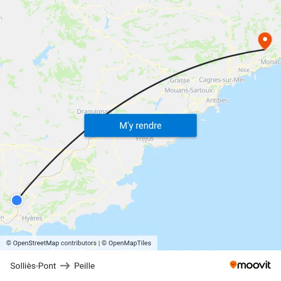 Solliès-Pont to Peille map