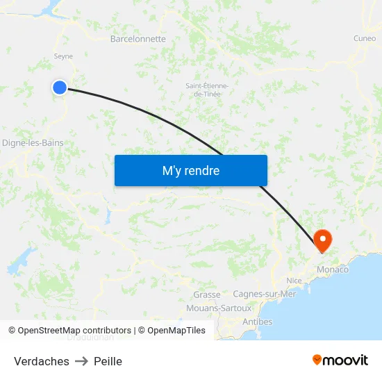Verdaches to Peille map