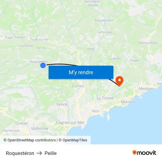 Roquestéron to Peille map