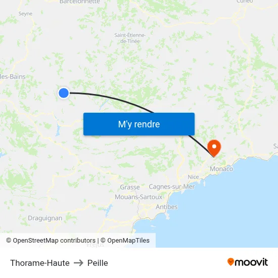 Thorame-Haute to Peille map