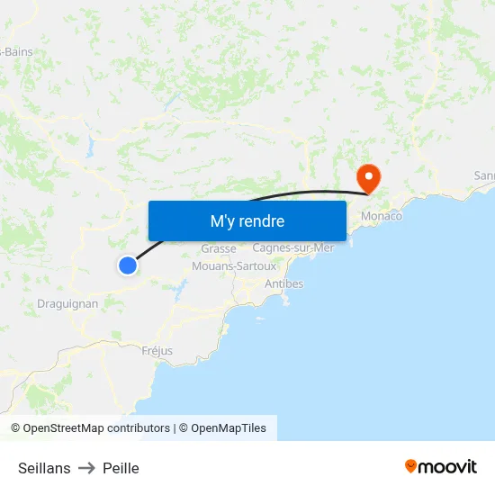 Seillans to Peille map