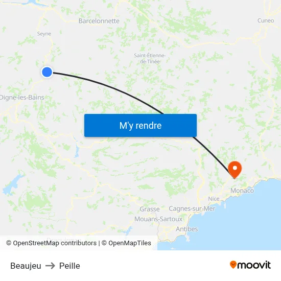 Beaujeu to Peille map