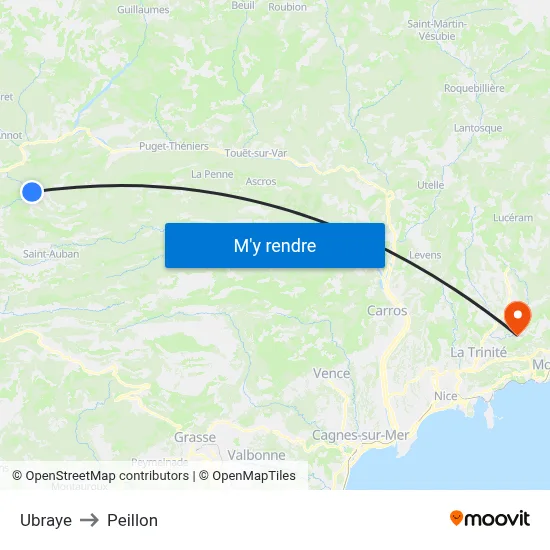 Ubraye to Peillon map