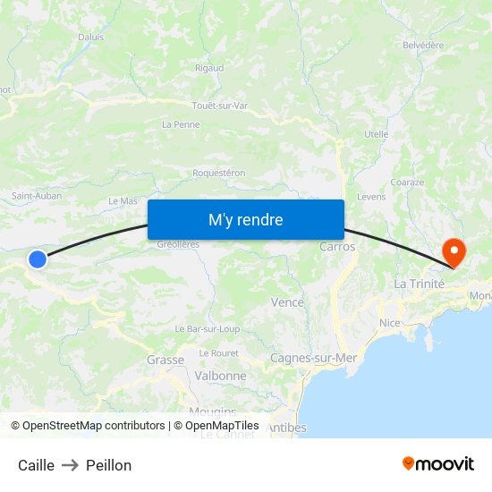 Caille to Peillon map