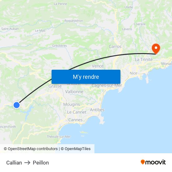 Callian to Peillon map