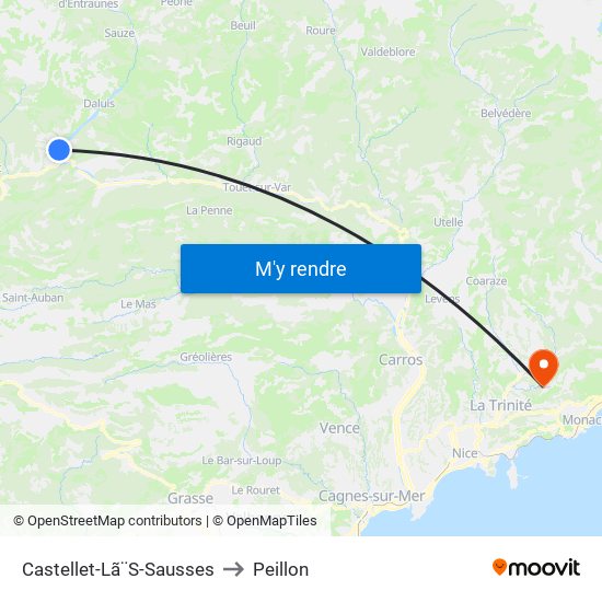 Castellet-Lã¨S-Sausses to Peillon map