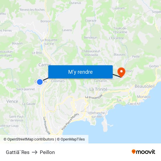 Gattiã¨Res to Peillon map