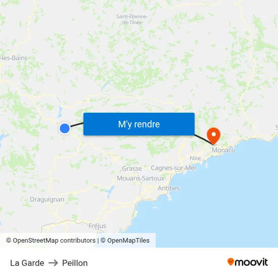 La Garde to Peillon map