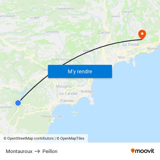 Montauroux to Peillon map
